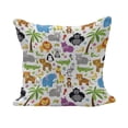 thumbnail image 1 of Cartoon Fluffy Throw Pillow Cushion Cover, Various Types of Animals Drawn Manner Lions Koalas Tigers Crocodiles Monkeys, Decorative Square Accent Pillow Case, 28" x 28", Multicolor, by Ambesonne, 1 of 5