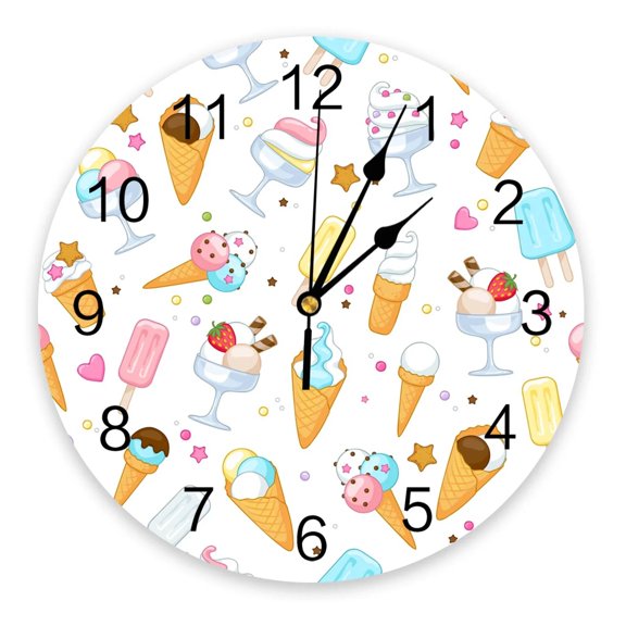 Cartoon Food Ice Cream Cup Wall Clock Home Decor Silent Wall Clock Modern Design Living Room Decor Wall Digital Clock(14 Inch)