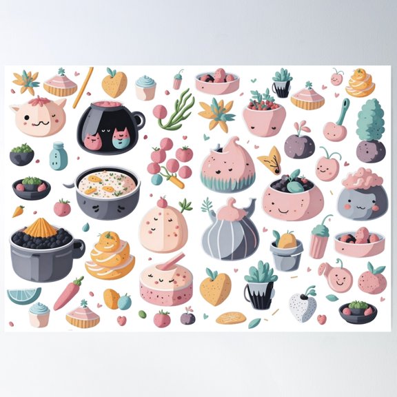 Cartoon Food Love Love Poster Wall Art, Modern Wall Decor For Living Room Bedroom, 16x24 UNFRAMED