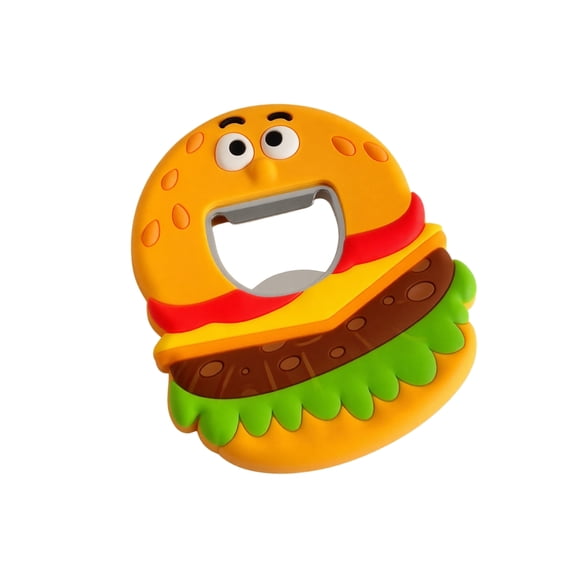 Cartoon Food Magnetic Bottle Openers,3D Burger & Fries Shaped Fridge Gadgets,Fun Silicone Kitchen Tools for Party & BBQ Essentials