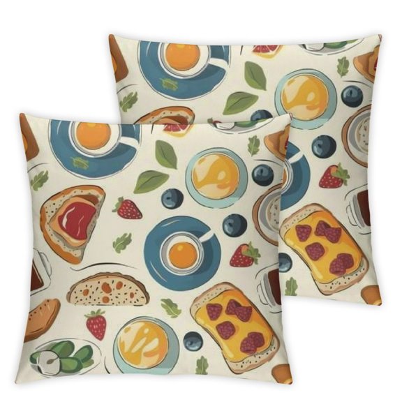 Cartoon Food Print Pillow Cover for Sofa Bed Breakfast Bread Eggs Pillow Cover Japanese Style Pillowcase Soft Cushion Case Cute Fruit Vegetables Outdoor Pillow Cover