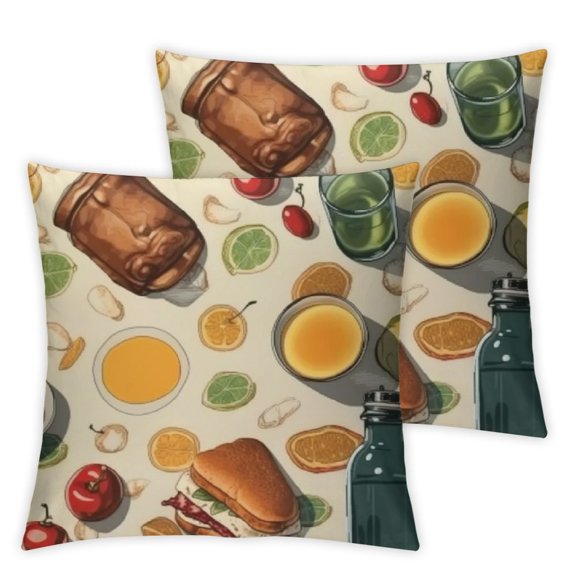 Cartoon Food Print Pillow Covers Breakfast Bread Eggs Pillow Covers Japanese Style Pillowcase Cushion Case Cute Fruit Vegetables Outdoor Pillow Covers