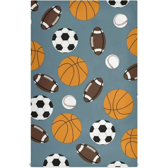 Cartoon Football Basketball Baseball Kitchen Dish Towels Set of 1, Soccer Ball Cute Washable Tea Towels Dishcloths Lint-Free 18x28 Inch Fast Drying for Kitchen Restaurant Bar Clean