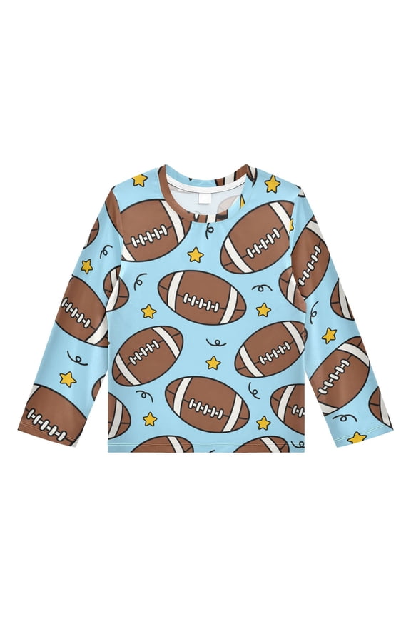 Cartoon Football Boys' Rash Guard Shirts UPF 50 Plus Sun Protection Short Sleeve Swim Tees 9-10T