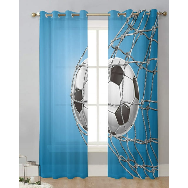 Cartoon Football Net Blue Gradient Tulle Drapes Living Room Bedroom