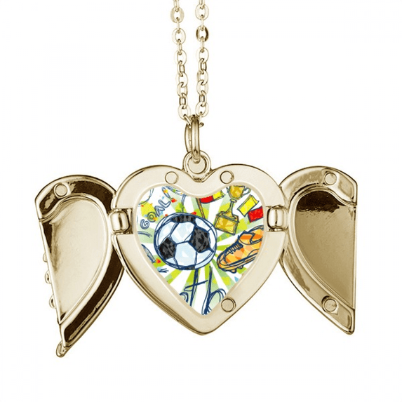 Cartoon Football Series Pattern Soccer Folded Wings Peach Heart Pendant Necklace