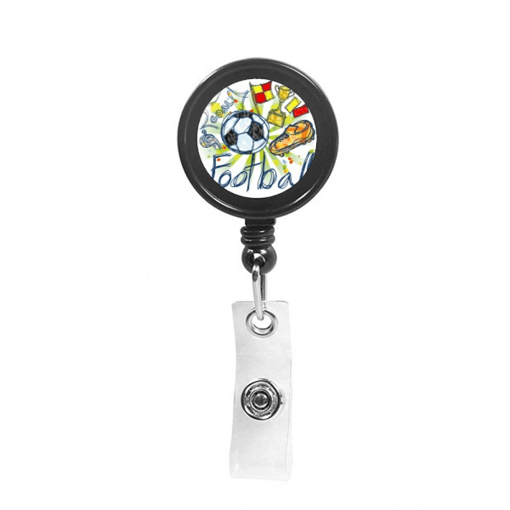 Cartoon Football Series Pattern Soccer Retractable Keychain Badge Holder ID Badge