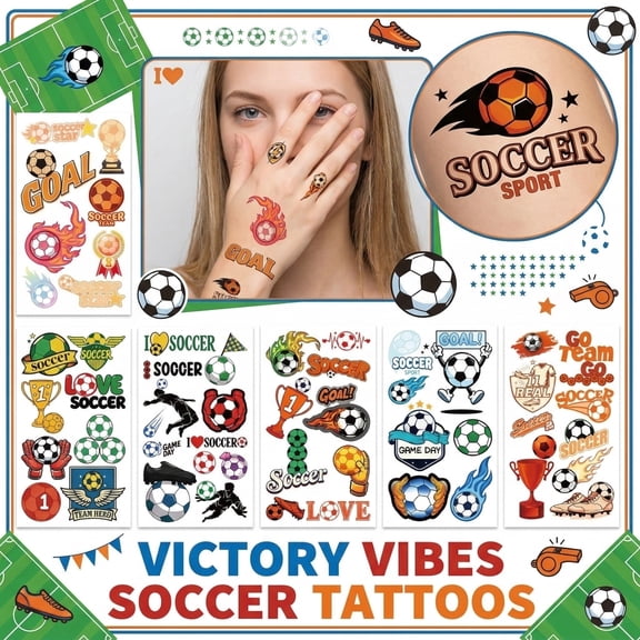 Cartoon Football Stickers, Temporary Tattoo Set, Kids Sports Party Favor, Water Resistant Design, 10 Pcs Per Pack