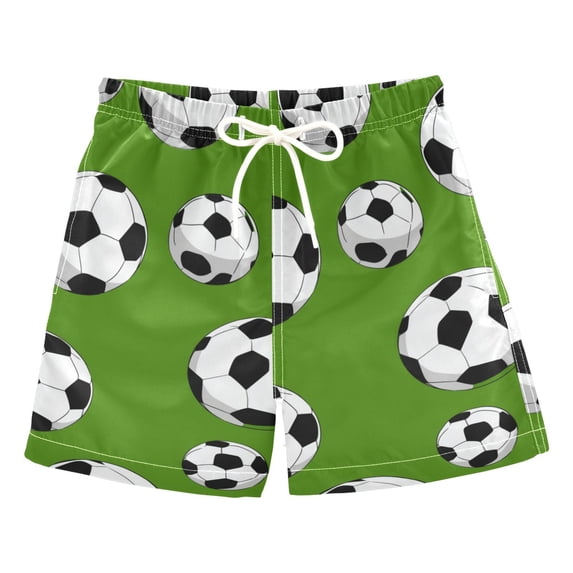 Cartoon Football on Green Background Swim Trunks Board Shorts Beach Pants Bathing Bottoms L