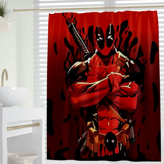 Cartoon For Deadpool Themed Shower Curtain for Bathroom Decor,Durable Waterproof Polyester Fabric,72x72 Inch with 12 Pack Hooks Washable Curtain Set