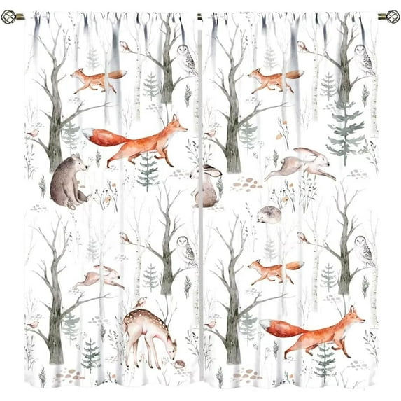 Cartoon Forest Animal Curtains,Each Panel W21 x 54" L,Cute Woodland Deer Bear Curtains for Nursery Baby Boys Girls Bedroom Living Room Window Drapes 2 Panel Set,Total Size 42" x 54"