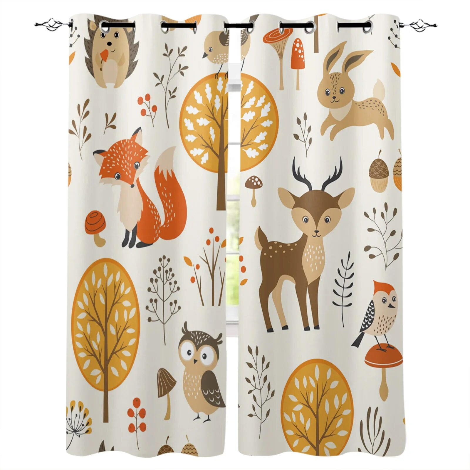 Cartoon Forest Animal Tree Fox Bear Rabbit Kawaii Curtains for Children ...