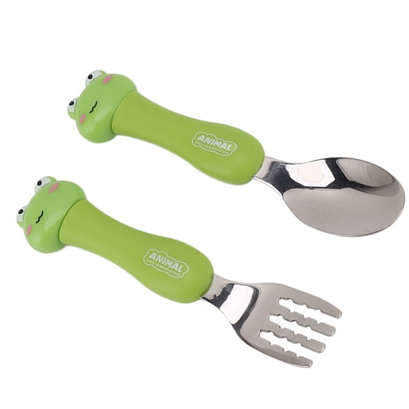 Cartoon Fork Spoon Baby Feeding Training Spoons Forks for Children Animal Tableware for Kids Frog