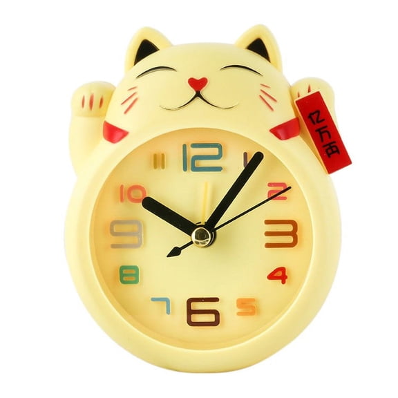 Cartoon Fortune Cat Alarm Clock Desk Decoration, Cute Bedside Digital Clock for Student, Pretty Ornament Set with Bulbs Wolf Ornament Display