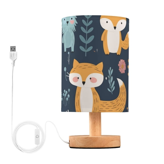 Cartoon Fox Cute Bedside Table Lamp LED Warm Lights with USB Charging Port Retro Cylinder Desk Lamps