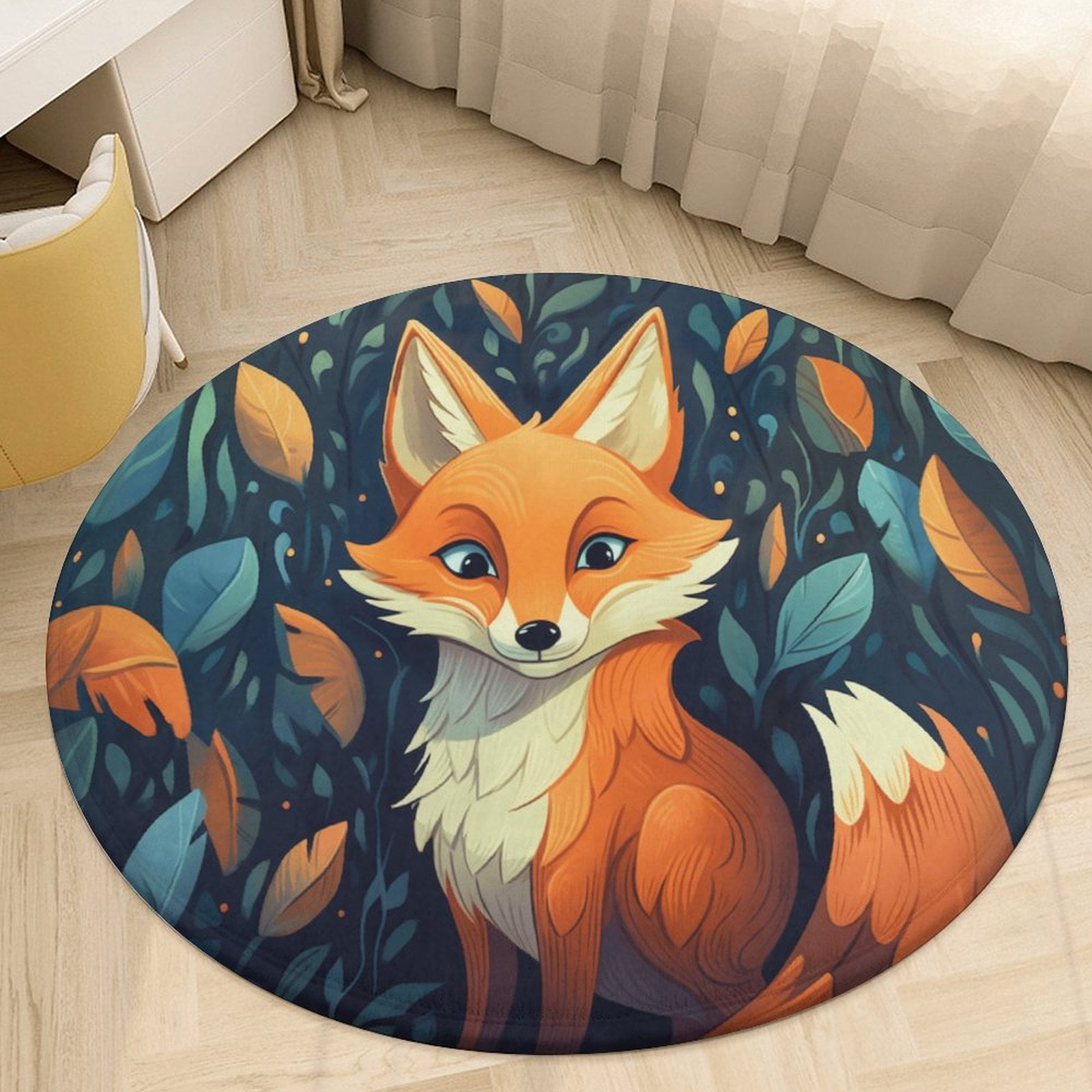 Cartoon Fox Dreamy Round Area Rugs for Bedroom Living Room, 3FT Soft ...