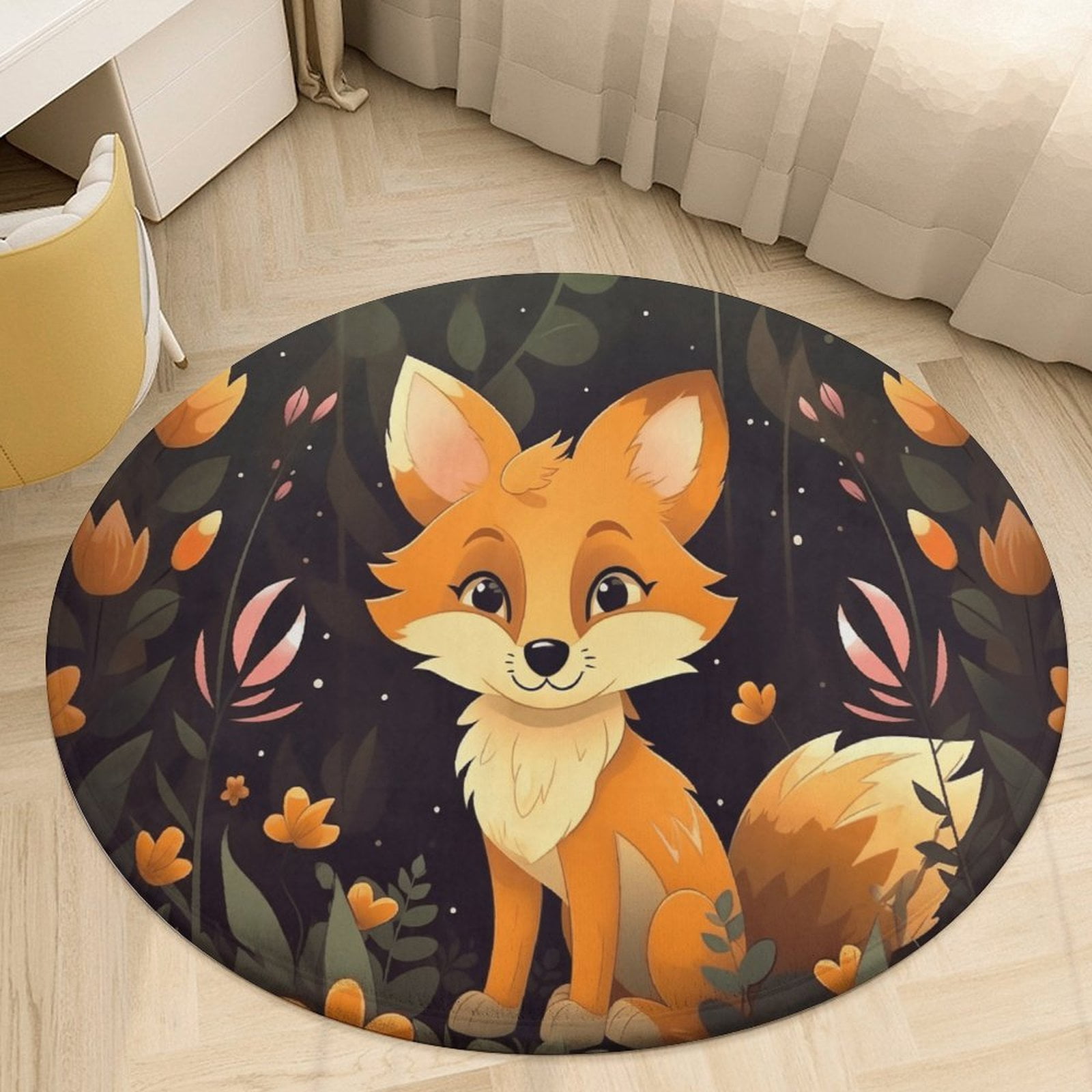 Cartoon Fox Dreamy Round Area Rugs for Bedroom Living Room, 3FT Soft ...