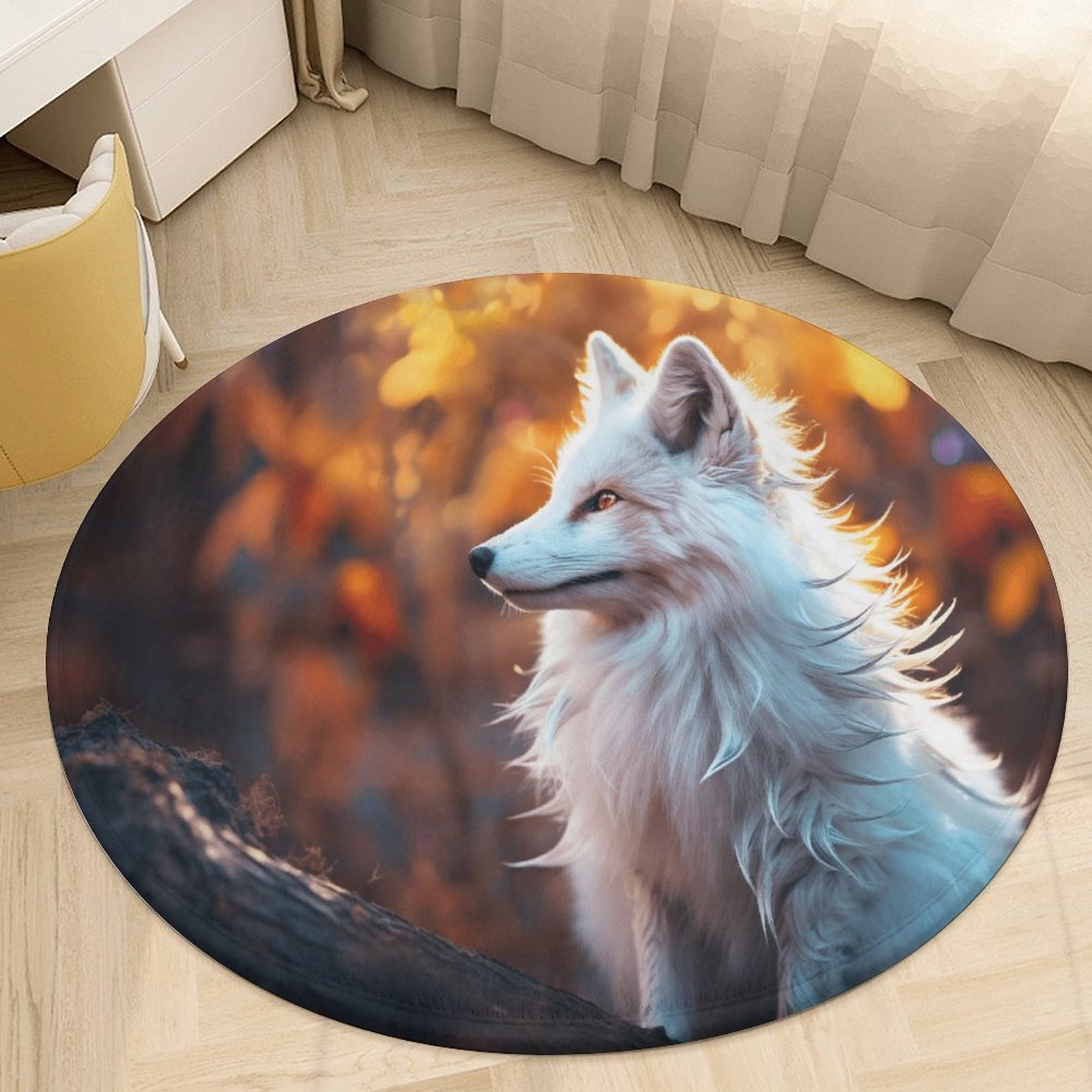 Cartoon Fox Dreamy Round Area Rugs for Bedroom Living Room, 4FT Soft ...