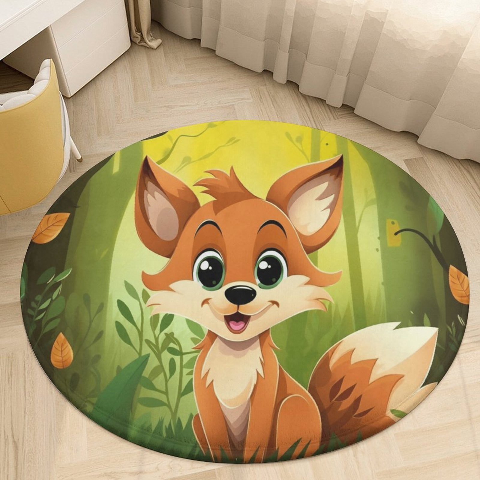 Cartoon Fox Dreamy Round Area Rugs for Bedroom Living Room, 5FT Soft ...