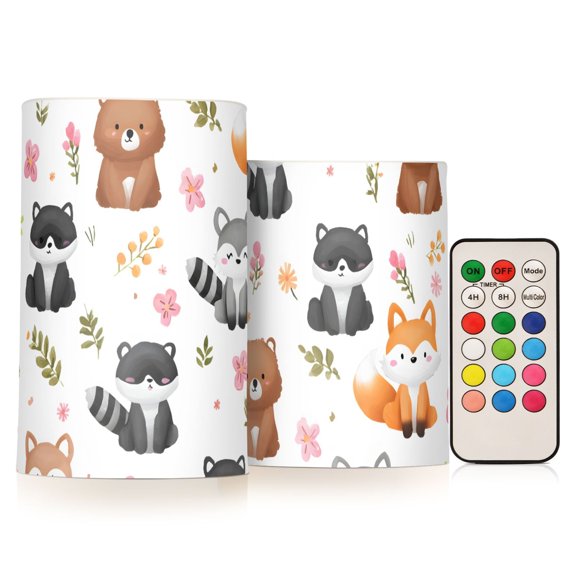 Cartoon Fox Flickering Flameless Candles Battery Operated with Remote Timer LED Pillar Candles Set of 2