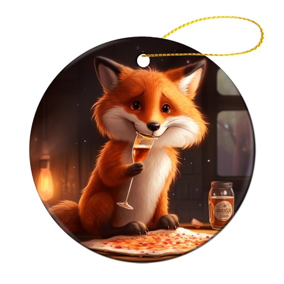 Cartoon Fox And Pizza Christmas Ornament Anime Nature Double-Sided Ceramics Ornaments Christmas Home Office Tree Decorations Merry Xmas for Family & Friends