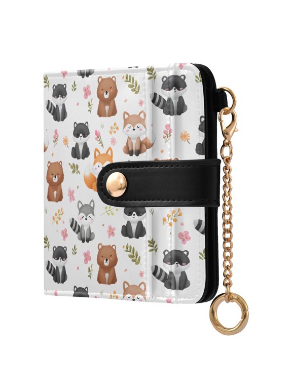 Cartoon Fox Small Wallet for Women RFID Blocking Bifold PU Leather Credit Card Holder with Zipper Coin Pocket Compact Cute Travel Purse Magnetic Snap 7 Card Slots