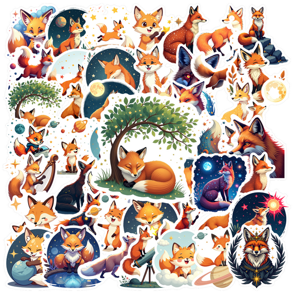 Cartoon Fox Theme Stickers, Waterproof Fox Theme Sticker for Water Bottle Laptop Phone Cases Planner Skateboard Luggage Helmet Party Favor Decor, Ideal for Adults Teens Teacher Rewards
