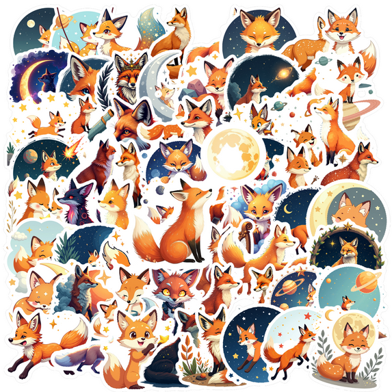 Cartoon Fox Theme Stickers, Waterproof Fox Theme Sticker for Water Bottle Laptop Phone Cases Planner Skateboard Luggage Helmet Party Favor Decor, Ideal for Adults Teens Teacher Rewards