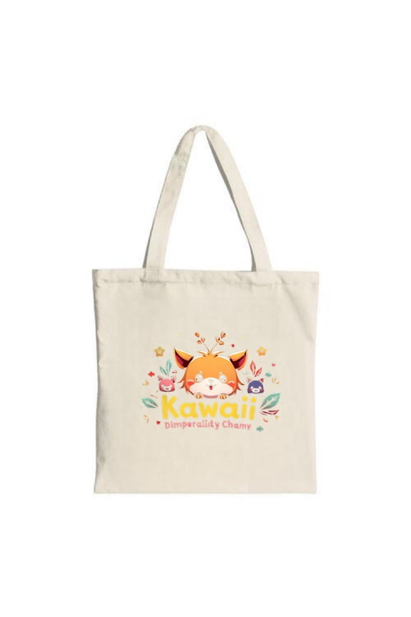 Cartoon Fox Tote Bag - Colorful Leaves & Stars Design Perfect for Shopping Travel & Parties Stylish & Reusable Canvas Bag