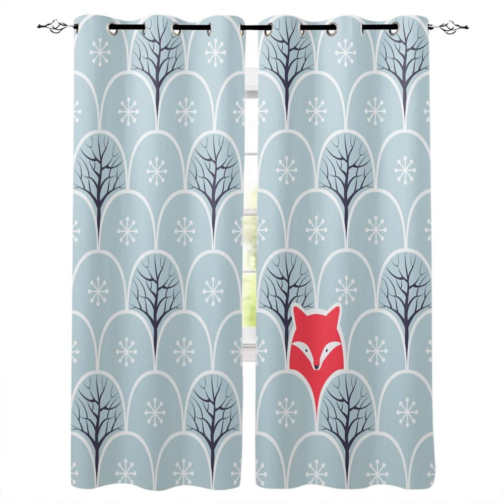 Cartoon Fox White Birch Window Curtains Curtains for Living Room ...