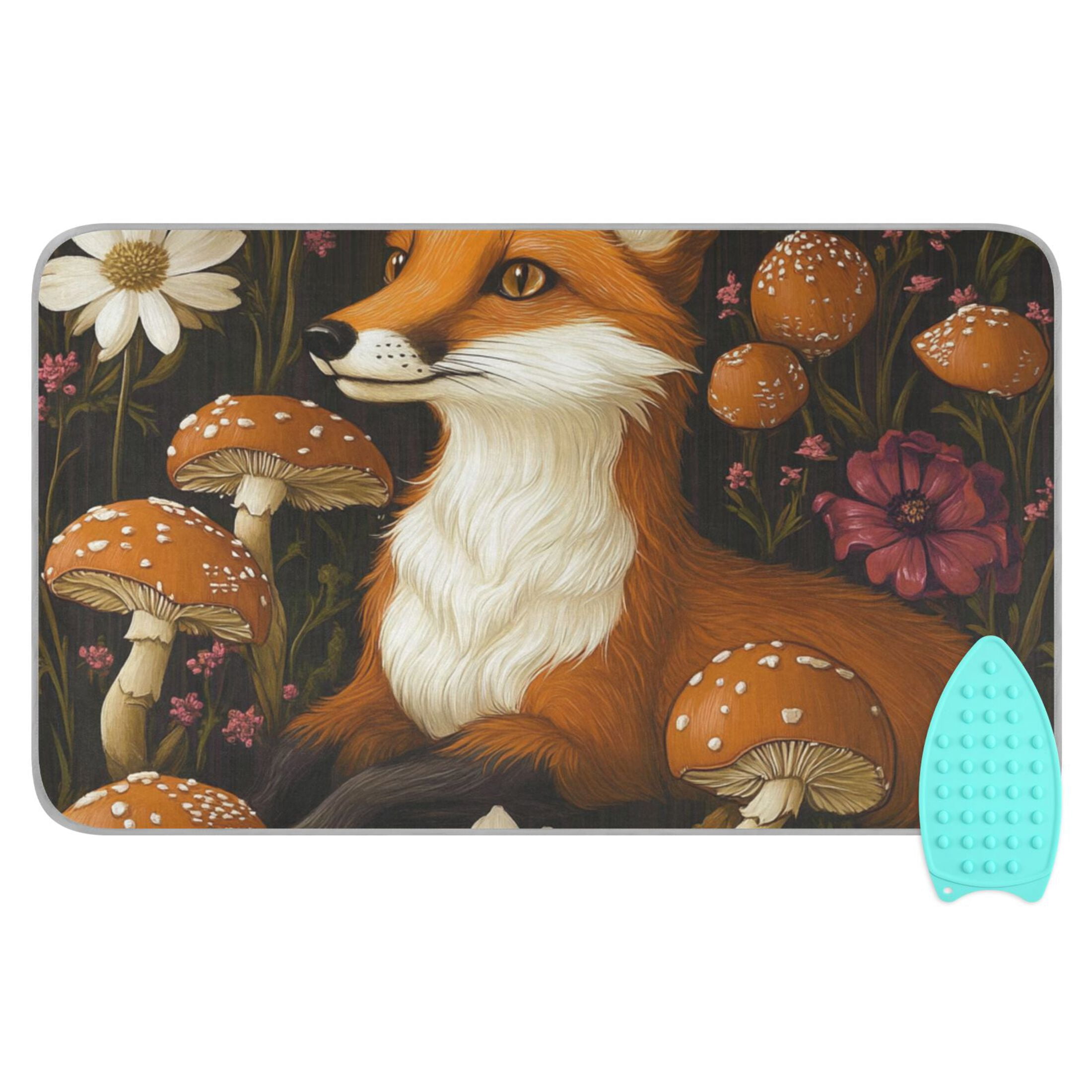 Cartoon Fox and Mushrooms Ironing Mat Blanket for Table Top Travel Portable Ironing Board Pad 47.2x27.6 Inch
