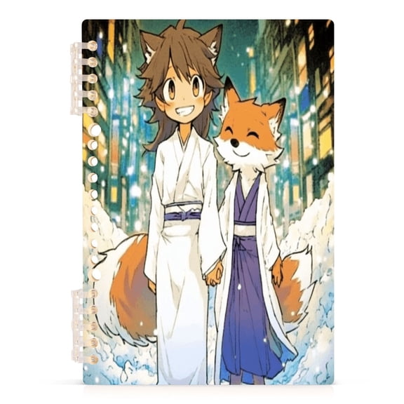 Cartoon Fox on Street Notebooks 1-subject Journal 60 Sheets A5 College Ruled Paper Detachable Ring 8.3"x5.7"