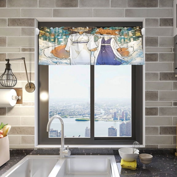 Cartoon Fox on Street Valance Curtains Rod Pocket for Kitchen Living Room Windows Farmhouse Decor 54x18