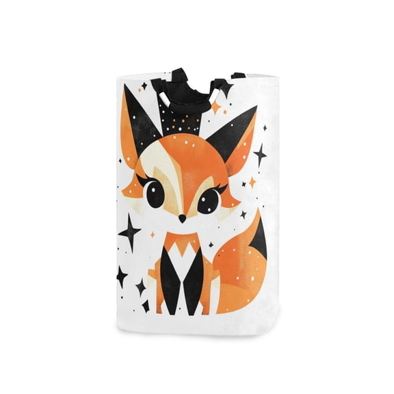 Cartoon Fox with Crown Laundry Basket with Handles Foldable Laundry Hamper Freestanding Washing Bin 50L