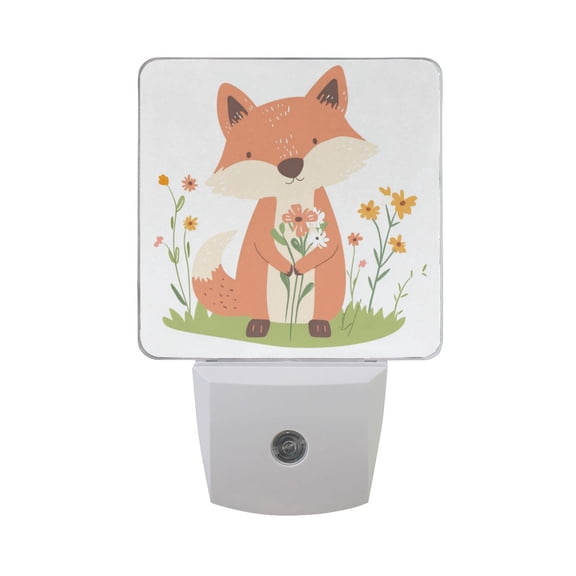 Cartoon Fox with Flowers LED Night Light with Smart Sensor Plug Into Wall Dusk to Dawn 2 packs