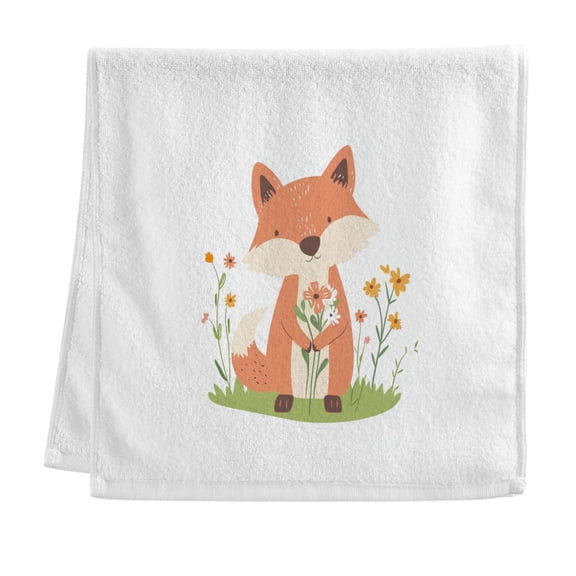 Cartoon Fox with Flowers Pure Cotton Towels Bath Towel Quick Drying for Bathroom Beach Sports 16" x 30"