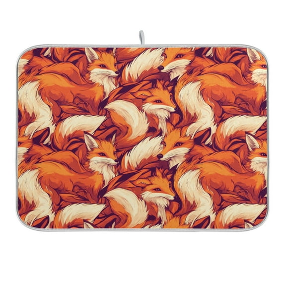 Cartoon Foxes Dish Drying Mat 16x18 Absorbent Microfiber Draining Rack Pad for Kitchen Counter Sink