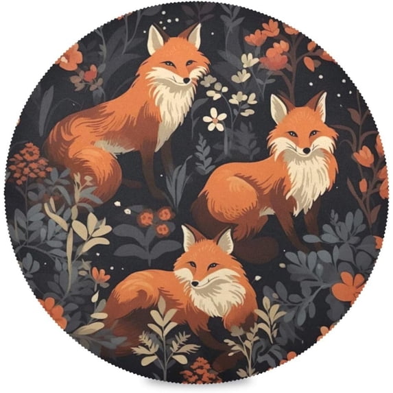 Cartoon Foxes Round Placemats Washable Placemats Non-Slip Heat-Resistant Table Place Mats for Dining Kitchen Holiday Party Table 15.4"-6PCS Home Decor