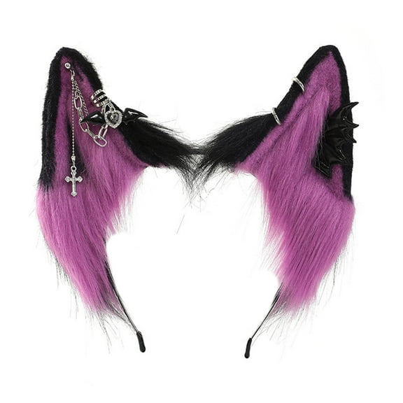 Cartoon Foxes Wolf Ear Shape Hair Hoop with Alloy Earring Decor Hair Holder Cosplay Party Headwear for Teenagers Adult