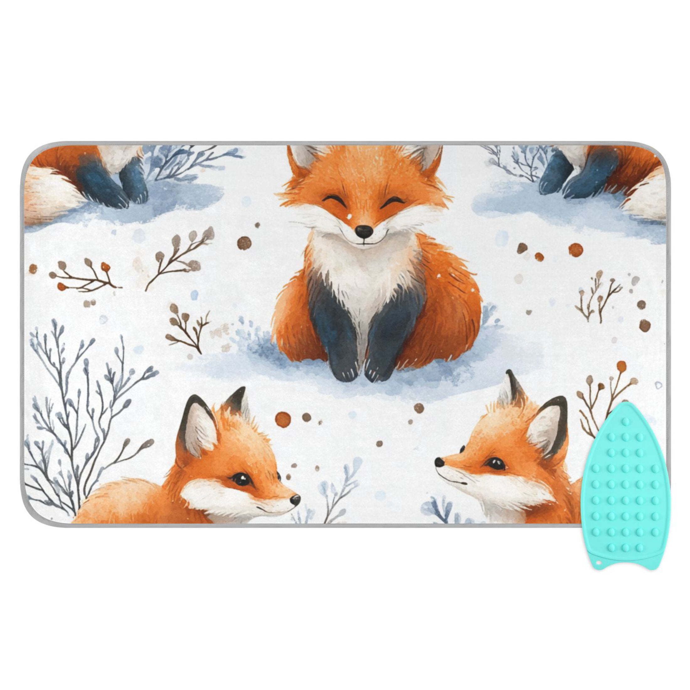 Cartoon Foxes in Snowfield Trees Ironing Mat Blanket Portable Travel Ironing Pad Heat Resistant Pad 47.2" x 27.6”