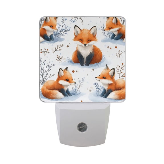 Cartoon Foxes in Snowfield Trees LED Night Light with Smart Sensor Plug Into Wall Dusk to Dawn 2 packs