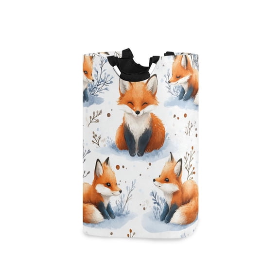 Cartoon Foxes in Snowfield Trees Laundry Basket with Handles Foldable Laundry Hamper Freestanding Washing Bin 50L