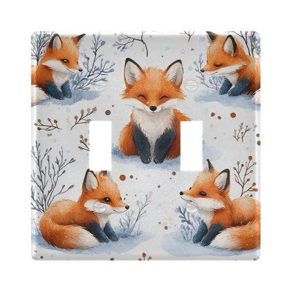 Cartoon Foxes in Snowfield Trees Light Switch Cover Electrical Outlet Cover Replaceable Wall Plates 2-Gang