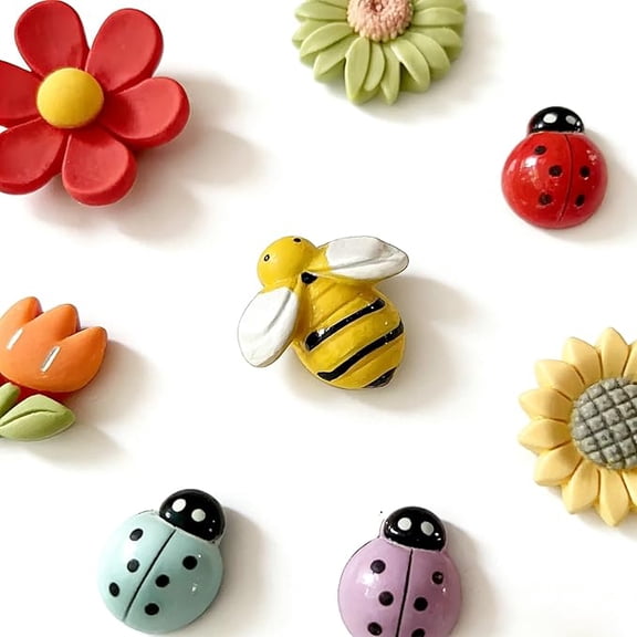 Cartoon Fridge Magnets 10 Pack with Resin Flower Designs and Cartoon Bee Shapes for Kitchen Decoration Stylish Refrigerator Accessories