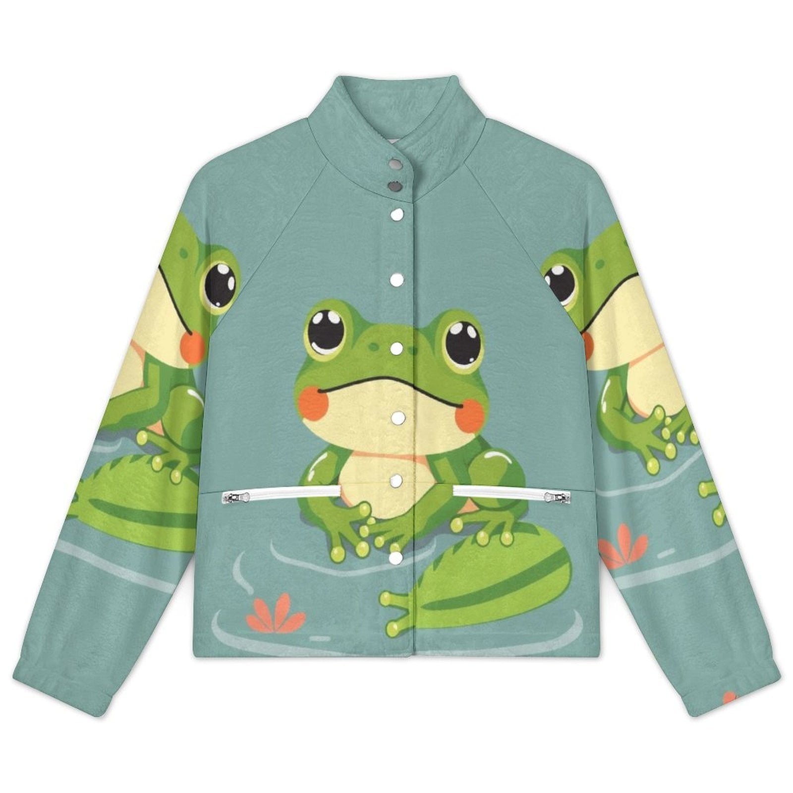 Cartoon Frog Autumn Winter Jacket Women Coat Short Plush Stand Collar ...