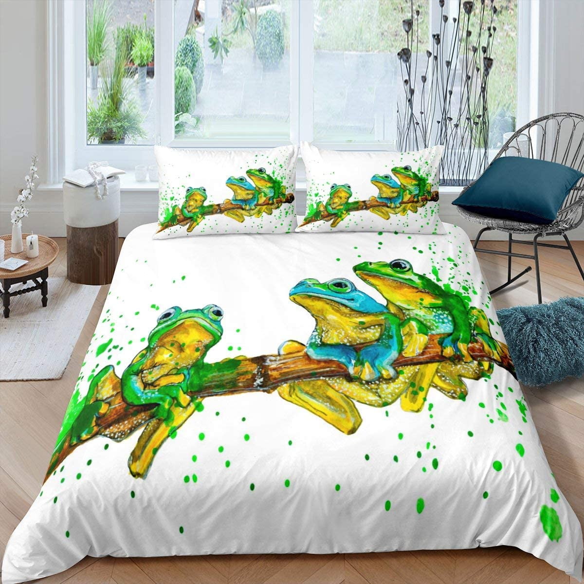 Cartoon Frog Bedding Set Green Tie Dye Duvet Cover Brown Branch ...