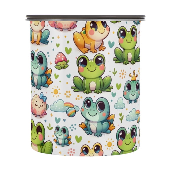 Cute Cartoon Frog Airtight Coffee Bean Canister 30oz Food Storage Containers with Lids For Gournd, Tea, Sugar, Flour, Rice, Cereal, Candy Cookie Jar