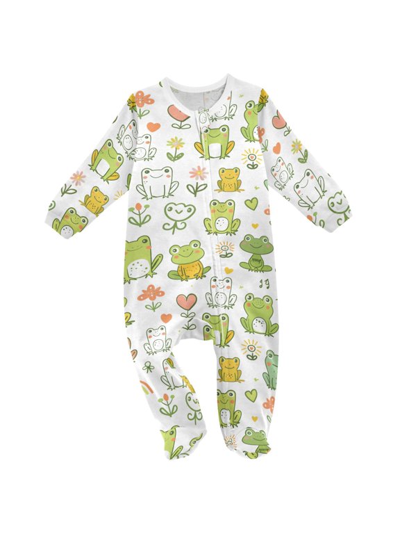 Cartoon Frog Floral Baby Sleeper One-Piece Footies Newborn Roomper 6Months