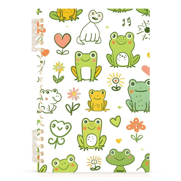 Cartoon Frog Floral Spiral Journal Notebook College Ruled Notebook 8.3" x 5.7" A5 Lined Thick Paper Page
