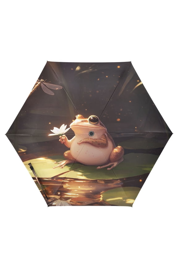 Cartoon Frog Folding Umbrella UV50+ Waterproof Sun Protection Auto Open Close Compact Fiberglass Frame